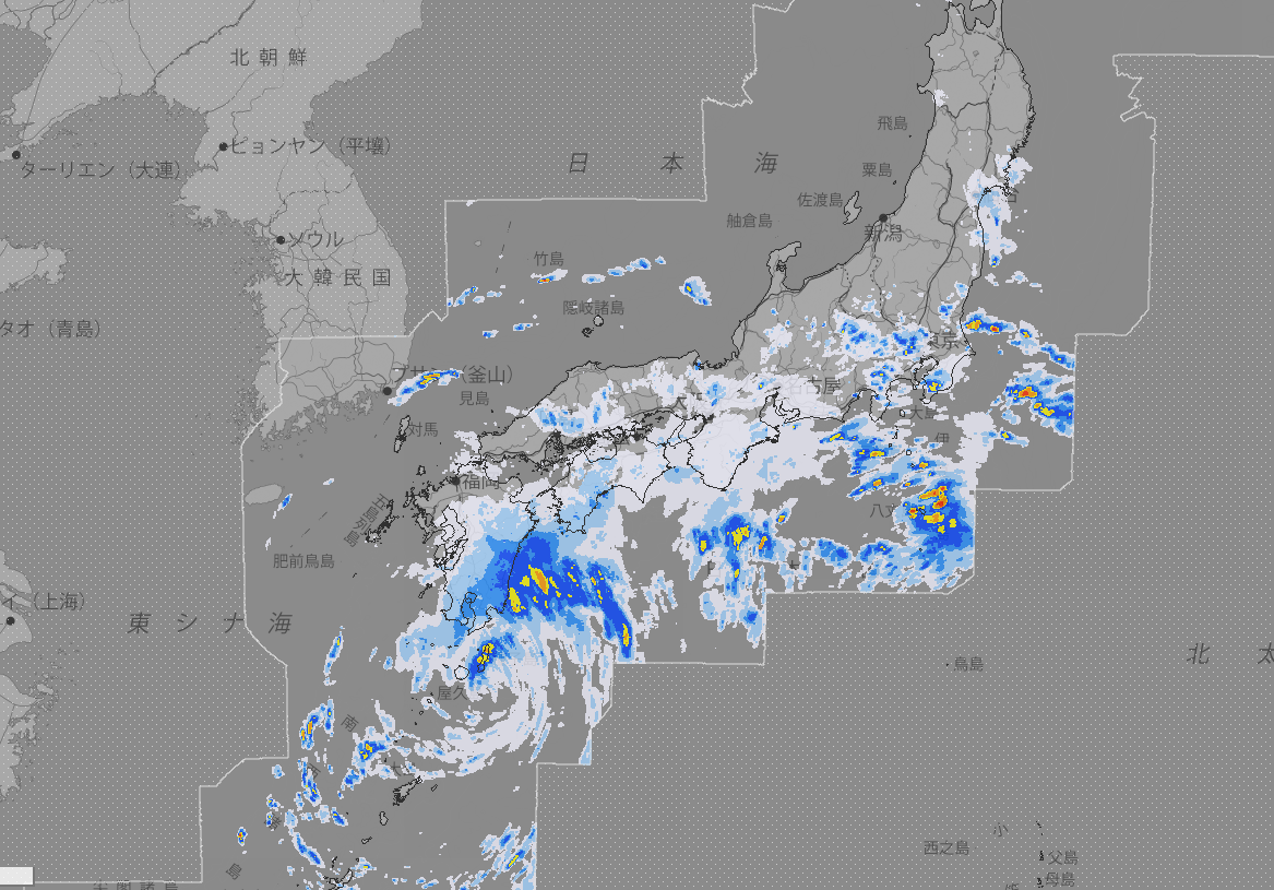 ▲▼降雨鋒面影響西日本、東日本靠近太平洋一側。（圖／日本國氣象廳）