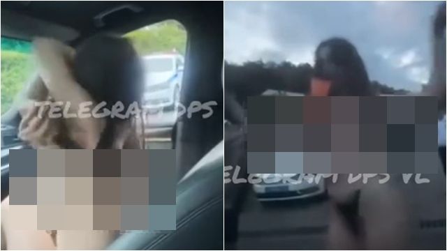 ▲▼脫到只剩丁字褲！俄長髮妹「搖乳嗨舞」　挑逗交警影片瘋傳。（圖／翻攝Telegram）