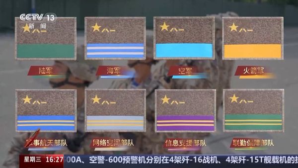 ▲▼解放軍全軍8個軍兵種的預備役人員也加入大閱兵，佩戴各類顏色軍旗臂章和銀白色軍銜。（圖／翻攝自央視）