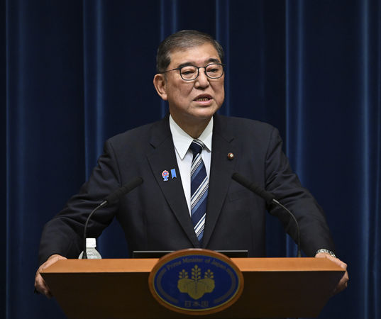 ▲▼日本首相石破茂7日下午召開記者會，表示將辭去自民黨總裁一職。（圖／達志影像／美聯社）