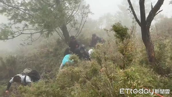 ▲吳女與丈夫跟團登山健行，不慎摔入10米邊坡，聯合搜救小組全力救援。（圖／記者翁伊森翻攝）