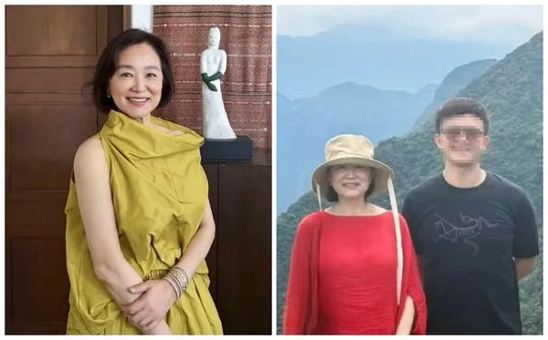 林青霞在巫山旅遊，穿紅衣看著網友寫生（右圖），讓對方直呼好夢幻。（翻攝林青霞微博、小紅書）