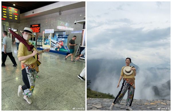 林青霞分享去巫山的照片，包括搭高鐵。（翻攝林青霞微博）