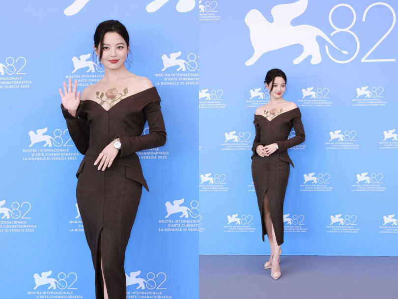 辛芷蕾奪威尼斯影后！紅毯戰袍：削肩露美背、一轉身全網暴動，胸前玫瑰花飆性感天花板