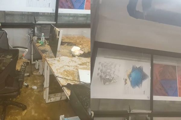 ▲▼中國美術學院糞管爆炸，女大生身上沾滿咖啡色液體。（圖／翻攝微博）