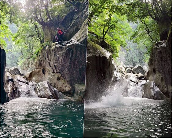 ▲▼宜蘭溯溪推薦！教練帶團南澳鹿皮溪金岳瀑布。（圖／部落客陳小可提供）