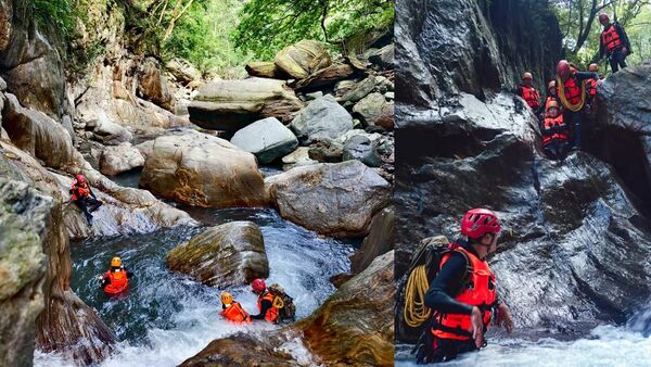 ▲▼宜蘭溯溪推薦！教練帶團南澳鹿皮溪金岳瀑布。（圖／部落客陳小可提供）