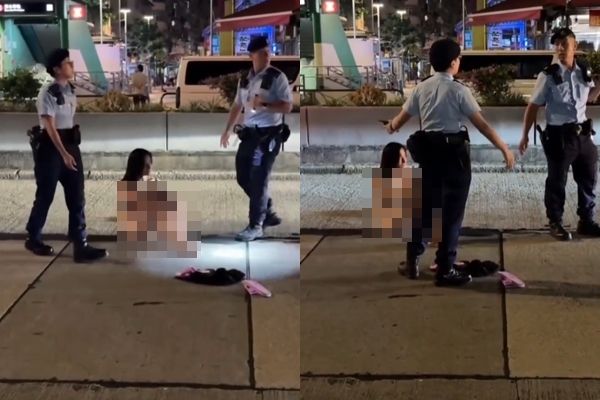 ▲▼香港一名女子在馬路上脫到剩內衣。（圖／翻攝LIHKG討論區）
