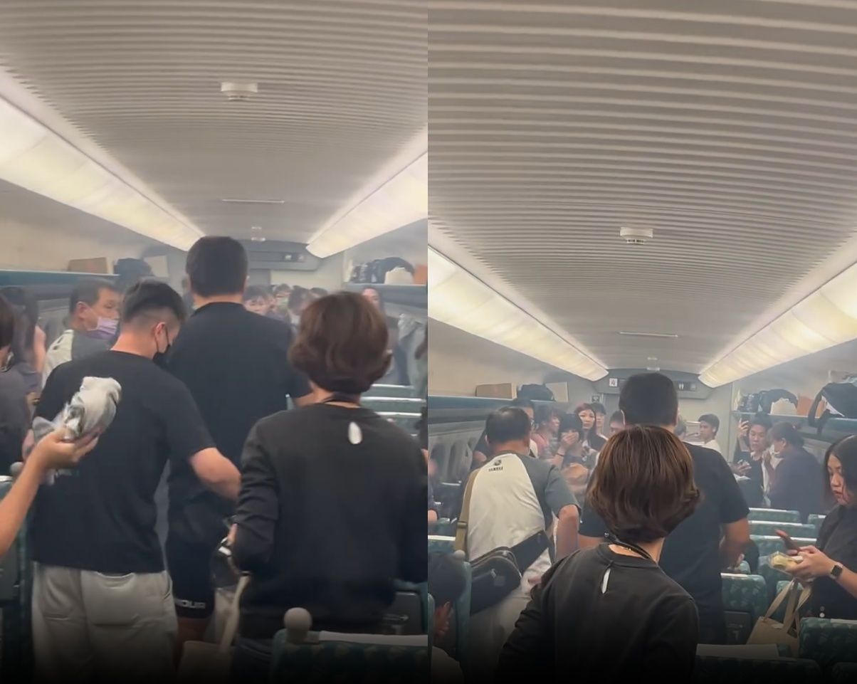 ▲高鐵681次列車傳出有乘客「行動電源自燃」，導致車廂煙霧瀰漫 。（圖／網友授權）