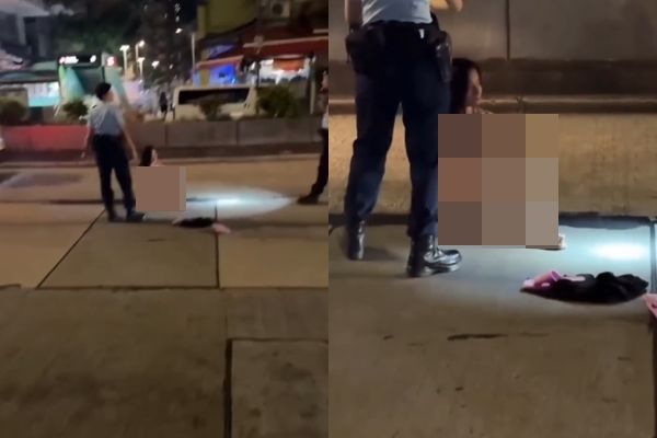 長髮港妹「脫到剩內衣褲」呆坐馬路上！員警舉動被讚爆