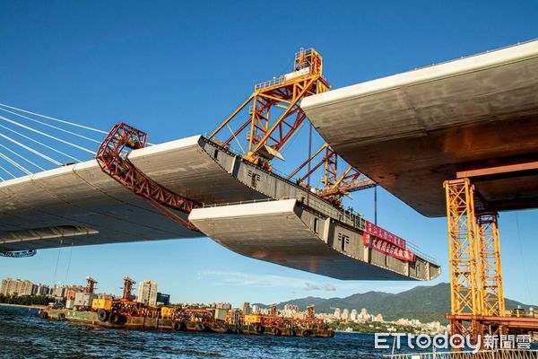 ▲▼淡江大橋最後一個節塊今合龍。（圖／公路局提供）