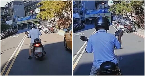 阿伯為躲太陽，把機車停在路中央的陰影處。（圖／翻攝臉書Wowtchout）