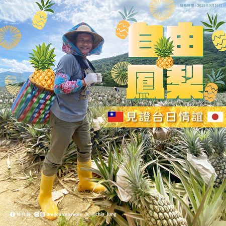 ▲▼外交部長林佳龍表示，日本成台灣鳳梨最大買家。（圖／翻攝自Facebook／林佳龍）