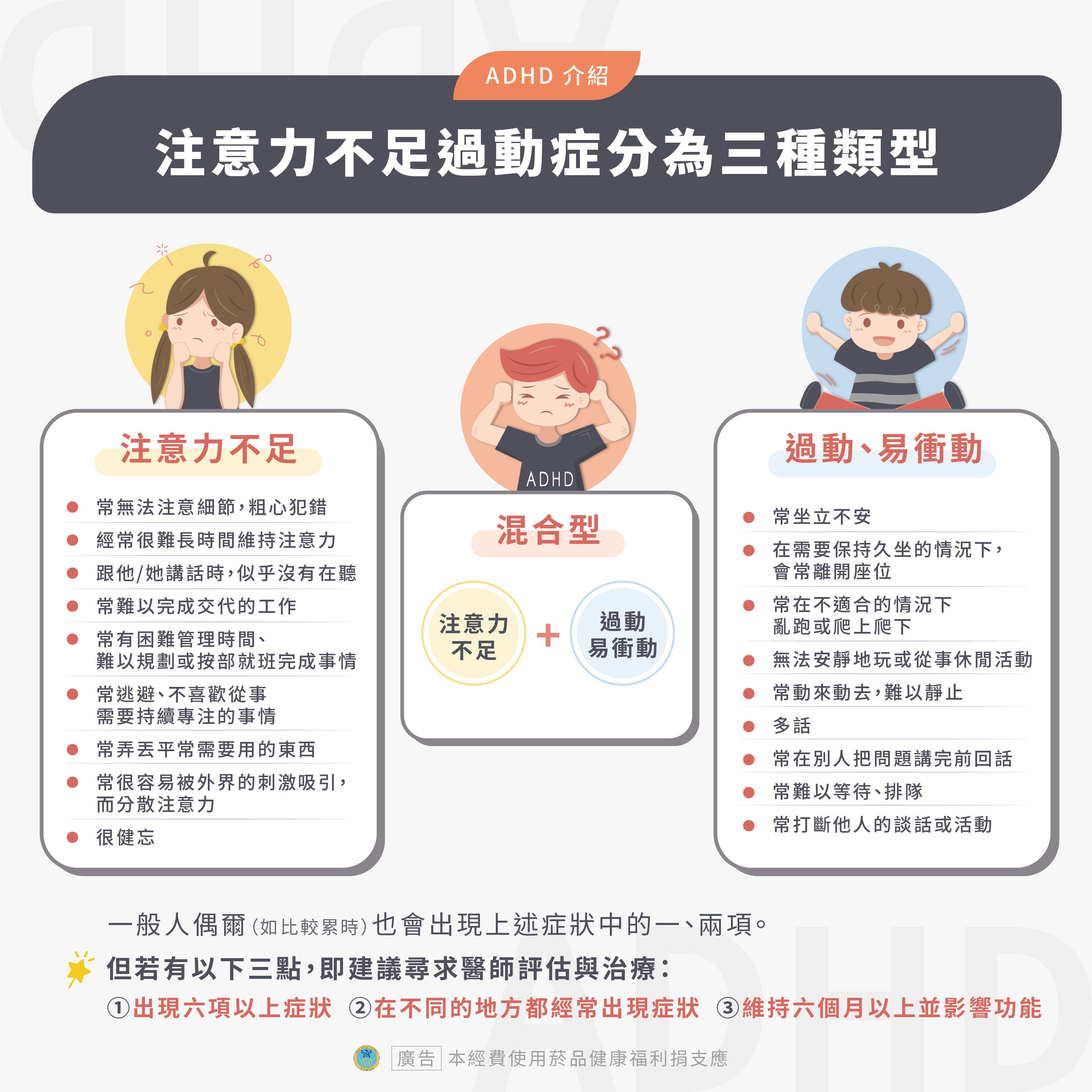 ▲▼注意力不足過動症分為三種類型。（圖／翻攝自衛福部）