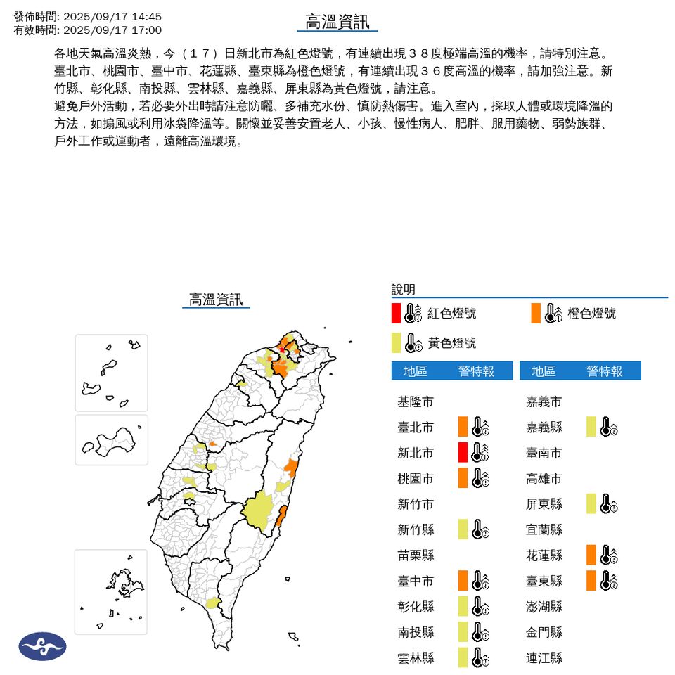 ▲高溫警示