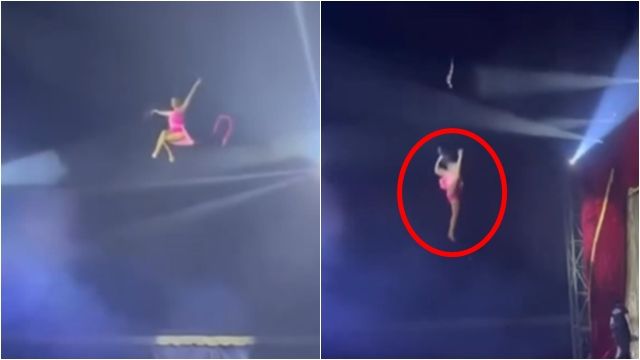 ▲▼    「長髮吊鋼索」突鬆開！她舞動一半失控墜地　馬戲團觀眾全嚇傻         。（圖／翻攝X）