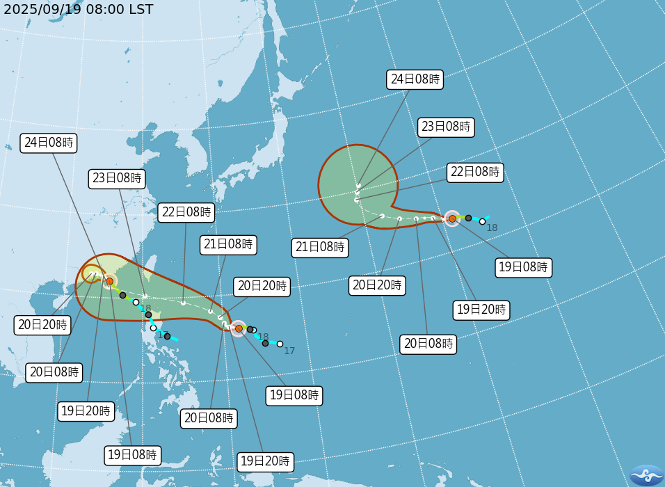 ▲▼三颱共舞，樺加沙颱風影響台灣最劇。（圖／氣象署提供）