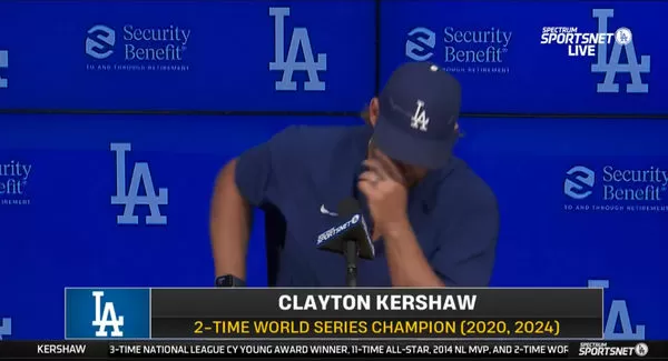 ▲ 柯蕭（Clayton Kershaw）記者會落淚            。（圖／達志影像／美聯社）