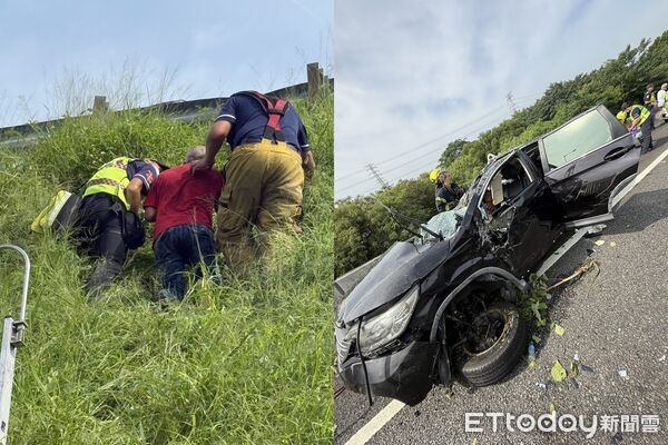 ▲國6舊正交流道發生車輛翻覆事件，現場5人受傷。（圖／記者游瓊華翻攝）
