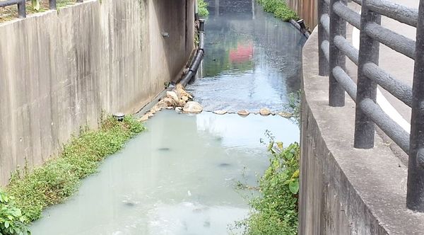 ▲桃園市環保局接獲檢舉在桃園區春日路某豆乾工廠違規排放廢水，稽查人員趕往現場蒐證。（圖／桃市環保局提供）