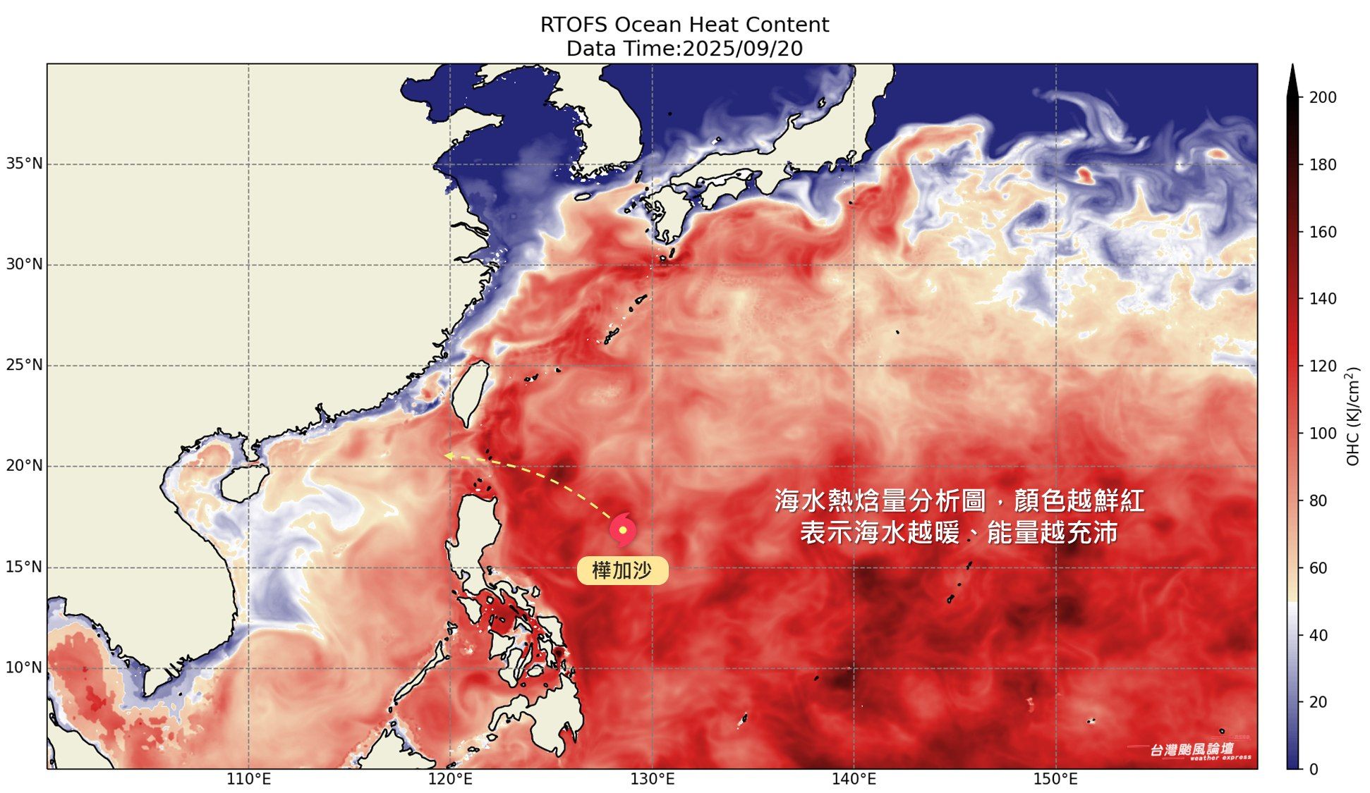 ▲▼樺加沙颱風將進入「鮮紅能量區」 　氣象粉專：不變強都難。（圖／翻攝台灣颱風論壇｜天氣特急臉書）