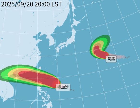 ▲▼中度颱風樺加沙、強烈颱風浣熊。（圖／氣象署）