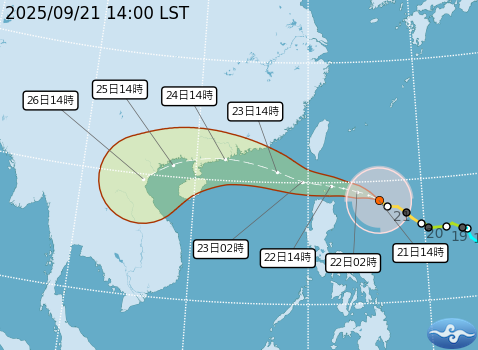 ▲▼樺加沙14時位置。（圖／氣象署）