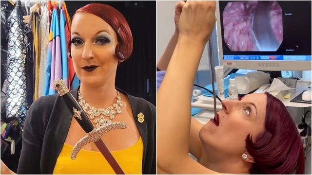 ▲▼吞劍第一視角曝光！　46公分刀刃「一路滑入食道」超驚人。（圖／翻攝TikTok）