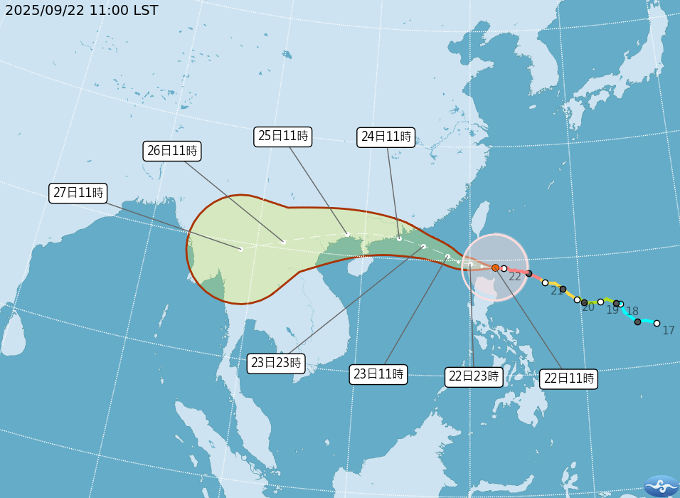 ▲▼強烈颱風樺加沙路徑潛勢預報。（圖／氣象署）
