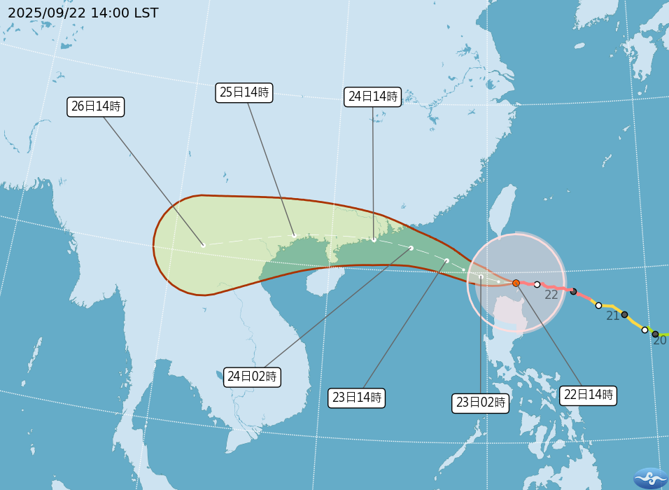 ▲強烈颱風樺加沙路徑潛勢預報。（圖／氣象署）