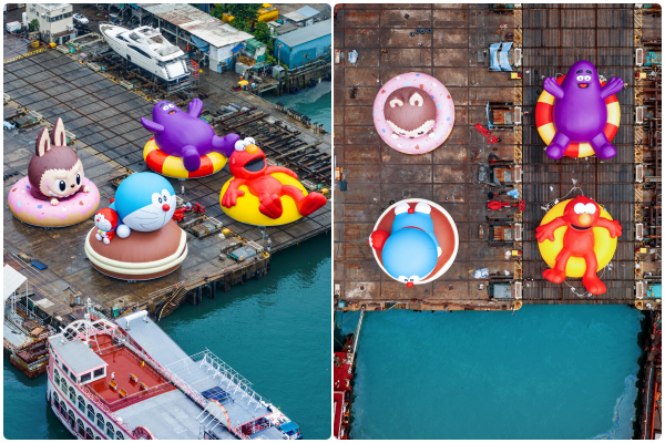 ▲「維港海上大巡遊」哆啦A夢、KAWS & 芝麻街、奶昔大哥及LABUBU，四大巨型氣偶將於10月25日齊聚香港,維港海上大巡遊。（圖／AllRightsReserved提供）