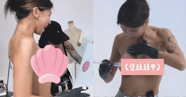 ▲蕾拉大尺度用胸部作畫。（圖／翻攝自YouTube／蕾菈I`m Lyla）