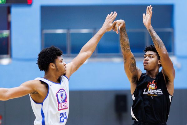 ▲台師大張聿嵐、黎明技術學院外籍生泰力。（圖／登峰造極籃球賽提供）