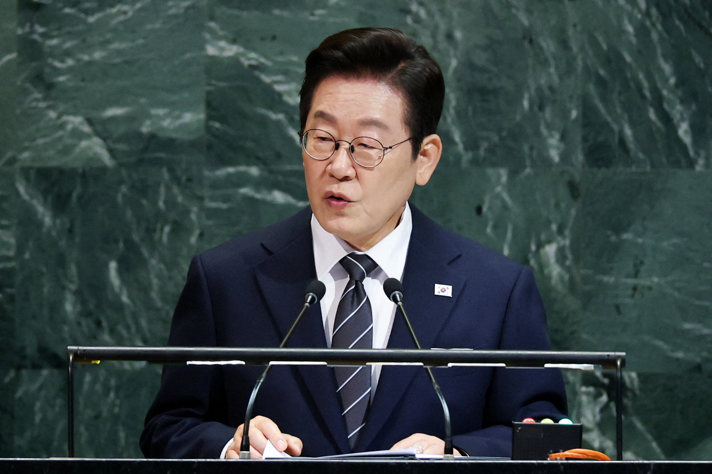 ▲▼南韓總統李在明於美東時間23日在紐約聯合國大會上發表演說。(圖/路透)