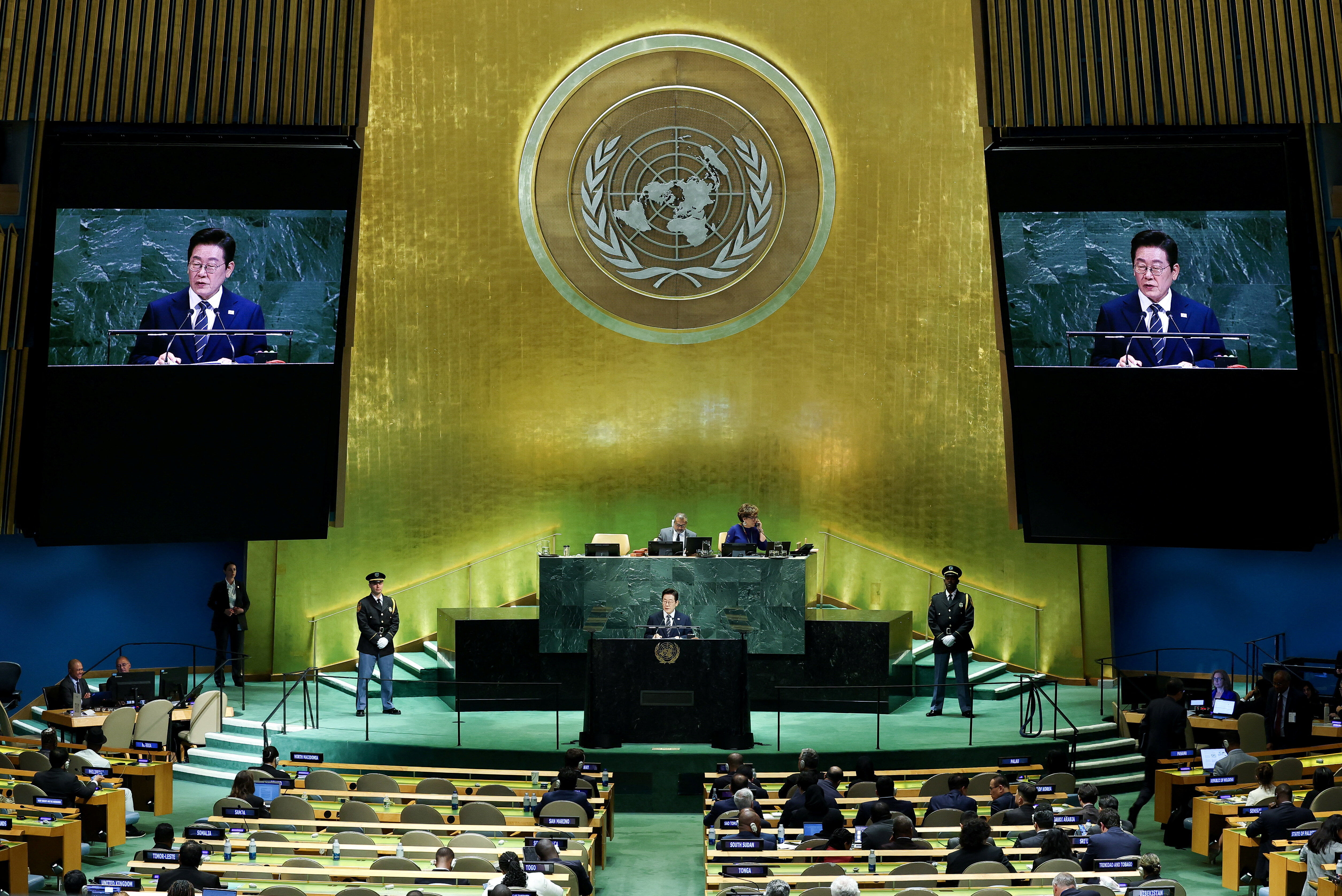 ▲▼南韓總統李在明於美東時間23日在紐約聯合國大會上發表演說。(圖/路透)