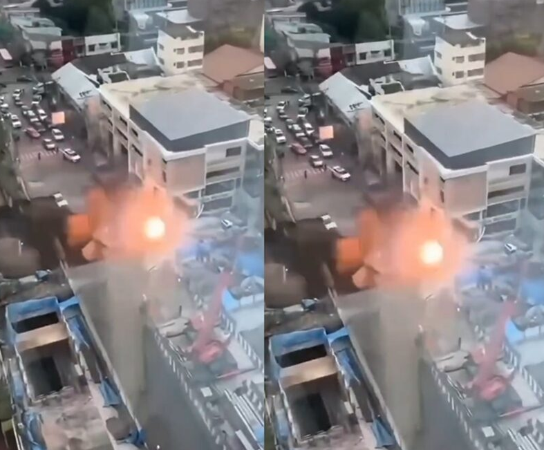 ▲▼曼谷市區驚現「50m深天坑」！炸出火花恐怖瞬間曝　地鐵施工釀禍。（圖／翻攝自khaosod）