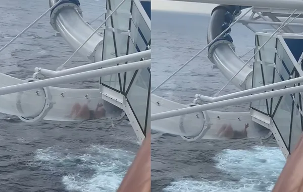 女受困30公尺高透明滑水道　「下方就是大海」13秒掙扎片瘋傳。（圖／翻攝自TikTok／kaylamierzejewski）