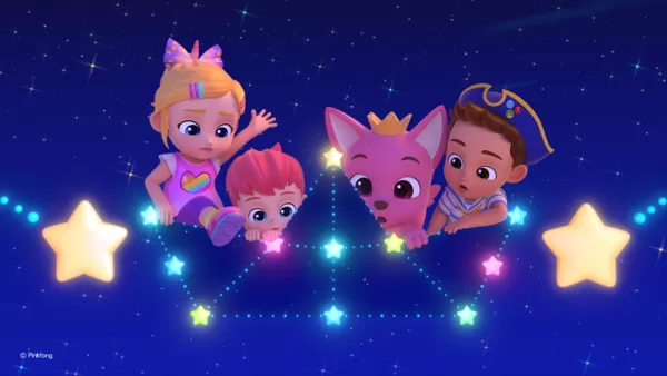 ▲《碰碰狐和貝貝彬歡唱電影：奇幻世界大冒險》讓「兒童界人氣巨星」貝貝彬(左二)與碰碰狐(右二)首度登上大銀幕。（圖／甲上提供）