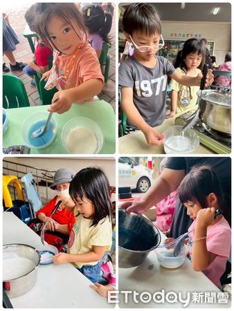 ▲孩子正在將煮好的果凍液一層層倒入容器堆疊。（圖／移民署南區事務大隊屏東縣服務站提供）