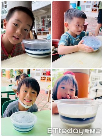 ▲孩子正在將煮好的果凍液一層層倒入容器堆疊。（圖／移民署南區事務大隊屏東縣服務站提供）