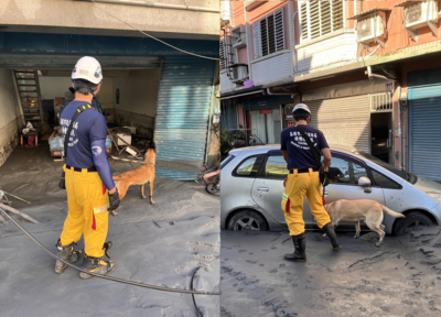高雄市派5搜救犬協助花蓮光復救援　歐瑟、萬斯清晨泥濘中搜索