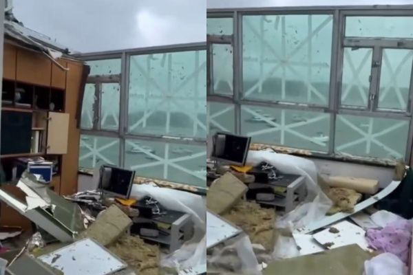 ▲▼超強膠帶窗屹立不搖。（圖／翻攝自微博）