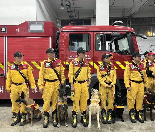 高雄市搜救犬出動救援花蓮光復鄉。（圖／翻攝自高雄市政府消防局特搜大隊搜救犬馴養小組）