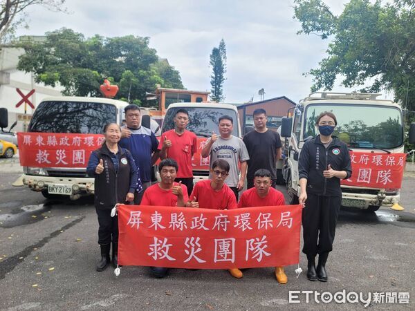 ▲屏東縣政府環保局4台洗街車參與花蓮救災。（圖／屏東縣政府環保局提供）