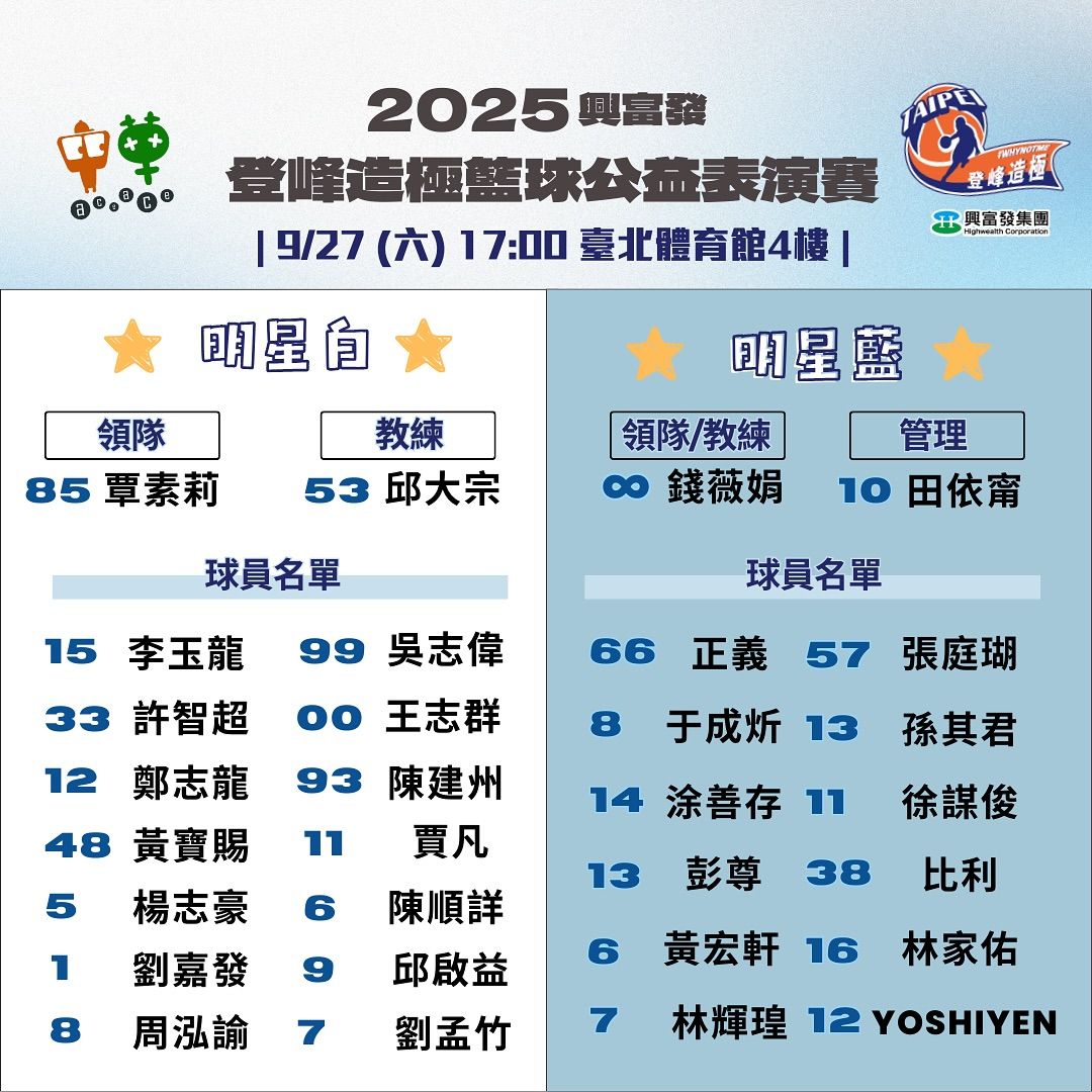 ▲▼2025登峰造極籃球公益表演賽；文化大學李恩芯；國立體大胡晉豪；深圳大學張楚玉；臺灣師大 李翊銨。（圖／登峰造極青年籃球賽提供）