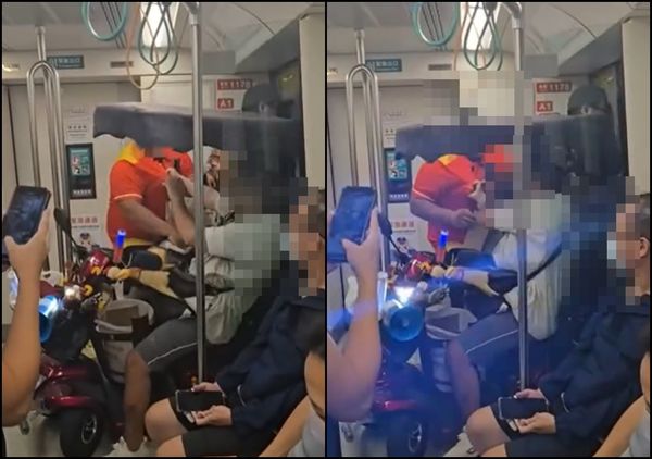 ▲▼高雄捷運乘客糾紛！男騎電動代步車動線被擋　跟乘客說「借過」遭推到月台。（圖／翻攝自記者爆料網）