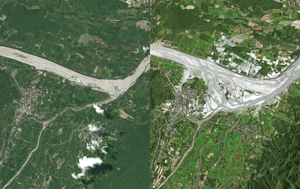 ▲▼花蓮光復鄉「衛星對比照」。（圖／路透）