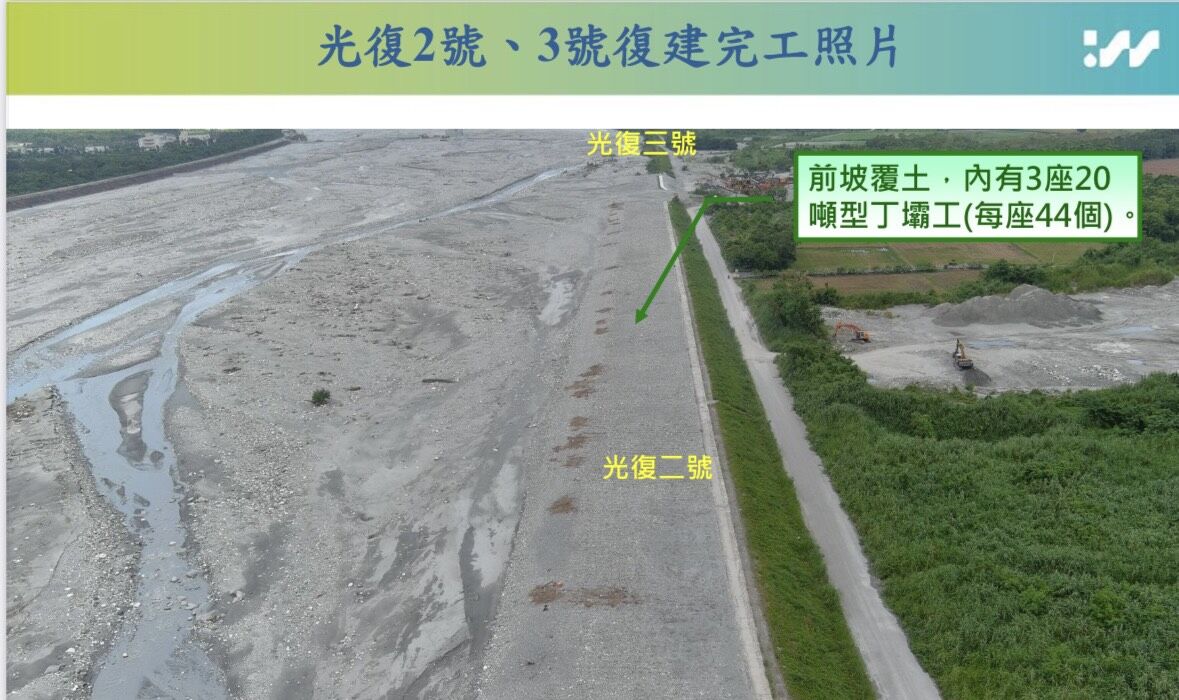 ▲▼「馬太鞍溪堤防早已損壞」一事，水利署嚴正澄清，經查並非屬實。該堤段為馬太鞍溪右岸光復3號堤段，於113年10月康芮颱風時受損，已由第九河川分署114年7月完成修復。（圖／水利署）