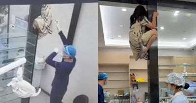 怕看牙！小女孩瞬間變「蜘蛛人」爬到診間門頂...醫護全錯愕