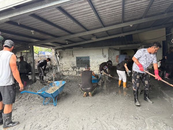 ▲「麒麟臂」助清泥！　高國輝、羅國華返鄉合力清理花蓮家園。（圖／羅國華臉書、高國輝ig）